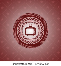 old tv, television icon inside vintage red emblem