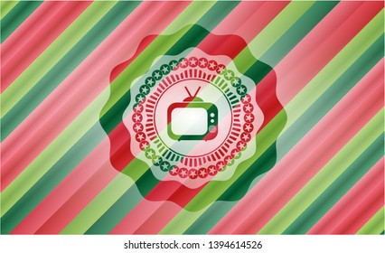 old tv, television icon inside christmas style badge..
