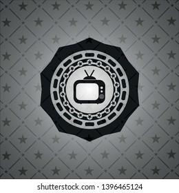 old tv, television icon inside dark badge