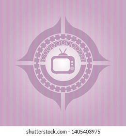 old tv, television icon inside retro style pink emblem