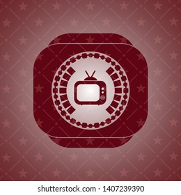 old tv, television icon inside red emblem. Vintage.