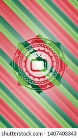old tv, television icon inside christmas colors style emblem.