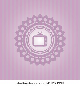 old tv, television icon inside retro pink emblem