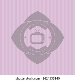 old tv, television icon inside retro style pink emblem