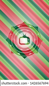 old tv, television icon inside christmas colors emblem.