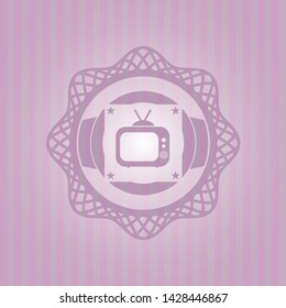 old tv, television icon inside vintage pink emblem