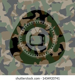 old tv, television icon inside camo emblem