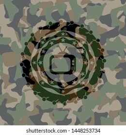old tv, television icon inside camouflage texture