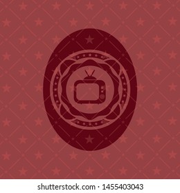 old tv, television icon inside red icon or emblem
