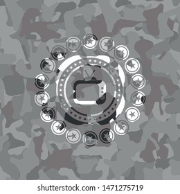 old tv, television icon inside grey camo texture