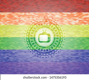 old tv, television icon inside lgbt colors emblem 