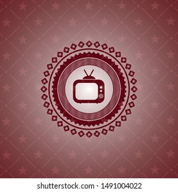 old tv, television icon inside retro red emblem
