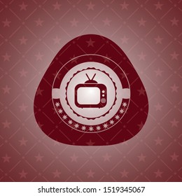 old tv, television icon inside red emblem. Vintage.