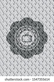 old tv, television icon inside silver color badge. Scales pattern. Vector Illustration. Detailed.