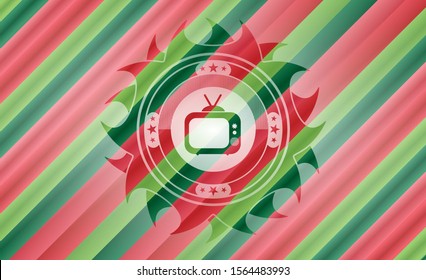 old tv, television icon inside christmas badge background.
