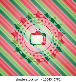 old tv, television icon inside christmas colors badge.
