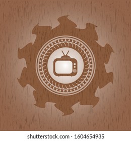 old tv, television icon inside wooden signboards