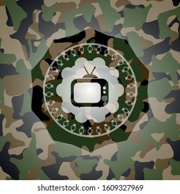 old tv, television icon inside camo texture