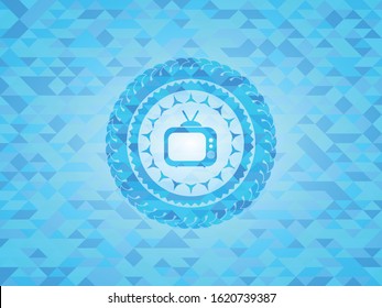 old tv, television icon inside realistic light blue mosaic emblem
