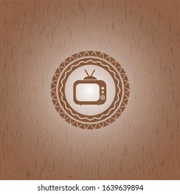 old tv, television icon inside retro style wood emblem