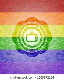 old tv, television icon inside lgbt colors emblem 