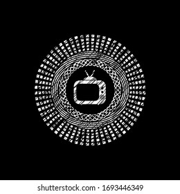 viejo televisor, icono de televisión dentro del emblema de la pizarra escrito en la pizarra