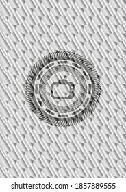 old tv, television icon inside shiny silver badge. Scales pattern. Vector Illustration. Detailed. 