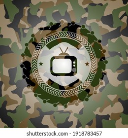 old tv, television icon inside camo texture. 