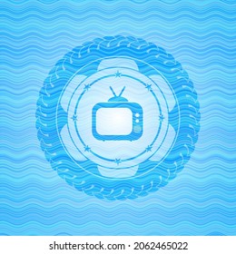 old tv, television icon inside water wave concept emblem background. 
