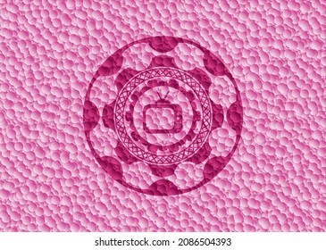 old tv, television icon inside pink badge with bubbles background. Vector Illustration. Detailed. 