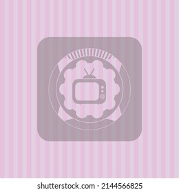 old tv, television icon inside realistic pink emblem. Elegant design. 