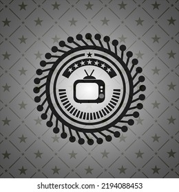 old tv, television icon inside black emblem. 