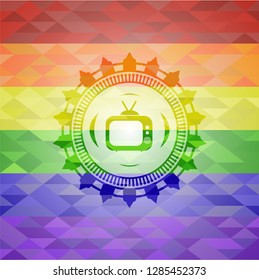 old tv, television icon on mosaic background with the colors of the LGBT flag