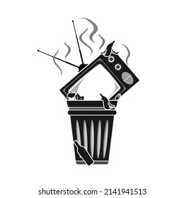 Old TV in Trash Can, Logo For Television Haters And Liar Media Design Inspiration