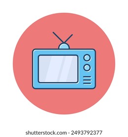 Old tv vector icon with circle background.