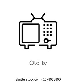 old tv vector line icon. Simple element illustration. old tv outline icon from technology concept. Can be used for web and mobile