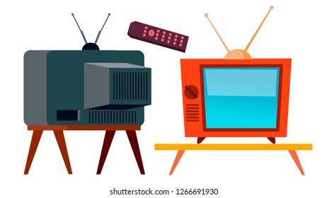 Old TV Vector. Retro Television Screen. Isolated Cartoon Illustration