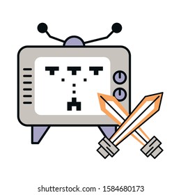 old tv with video game vector illustration design