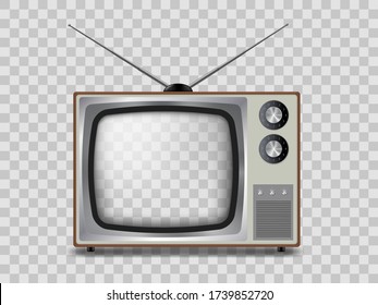 Antiguo dispositivo electrónico vintage de televisión con pantalla vacía. Equipo de televisión, tecnología de transmisión, plantilla. Ilustración de televisión vectorial realista.