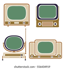 Old TV. Vintage Vector Set. Retro Apparatus