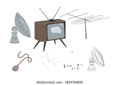 old TV.items are outdated.vector illustration.