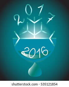 old two thousand sixteenth year melts away, ends, comes the new year, two thousand seventeen, greeting Christmas card vector illustration