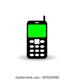 Old type of cell phone with green screen for copy space. Vector EPS 10.