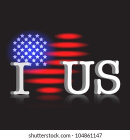 Old typewriter 3d rendered white letters over black wet floor on american flag heart shaped neon installation