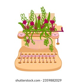 An old typewriter with flowers. Object on a white background. Vector
