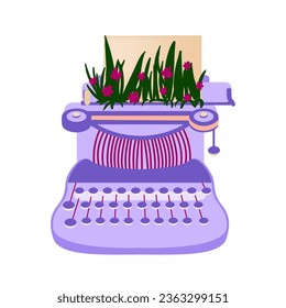 An old typewriter with flowers. Object on a white background. Vector