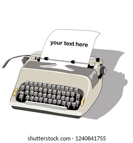 Old typewriter with paper and text. Vector illustration on white background