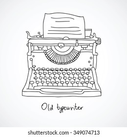 Old typewriter. Vector illustration on a white background, painted by hand.