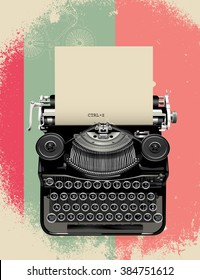 Old typewriter- vector illustration with vintage paper and CTRL+Z