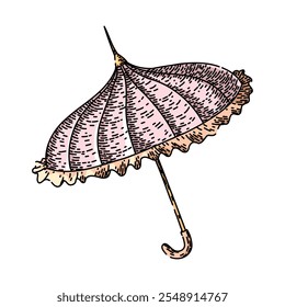 alter Regenschirm handgezeichnet. modische nostalgische, Erbe traditionelle, sammelbare Periode alte Schirm Vektor Skizze. einzelne Farbgrafik